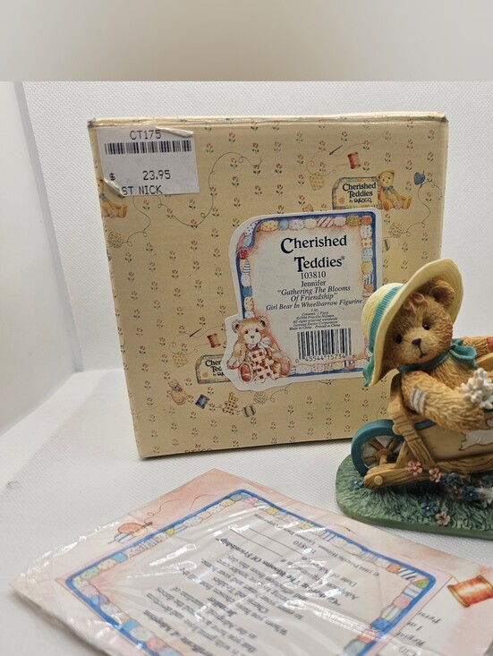 Cherished Teddies Other - New Cherished Teddies JENNIFER flower Summer Figurine Wheelbarrow spring hat